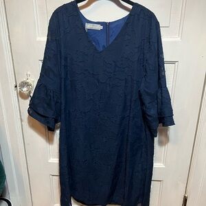 Chic Navy Blue Dress with Ruffle Sleeves